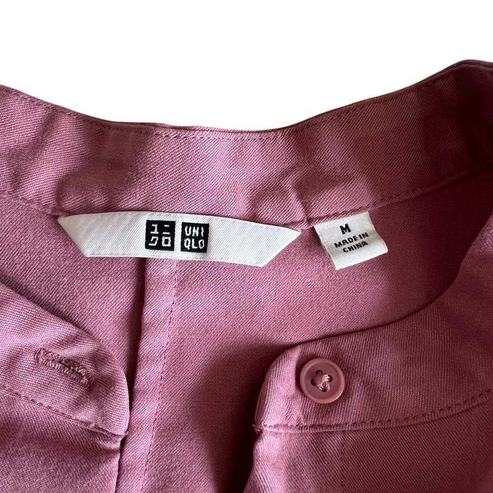 Uniqlo Womens Rayon Short Sleeve Band Collar Button Down Blouse Mauve Purple M - Picture 3 of 7